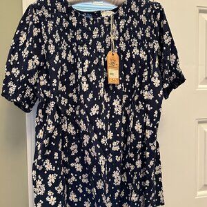 Fat Face womens US size 10 floral blouse navy white